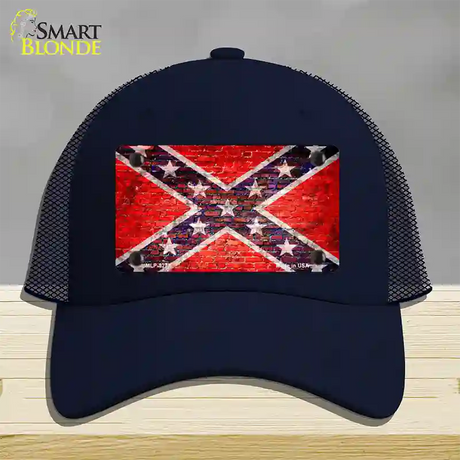 Rebel Flag Brick Wall Novelty License Plate Hat Mesh / Navy