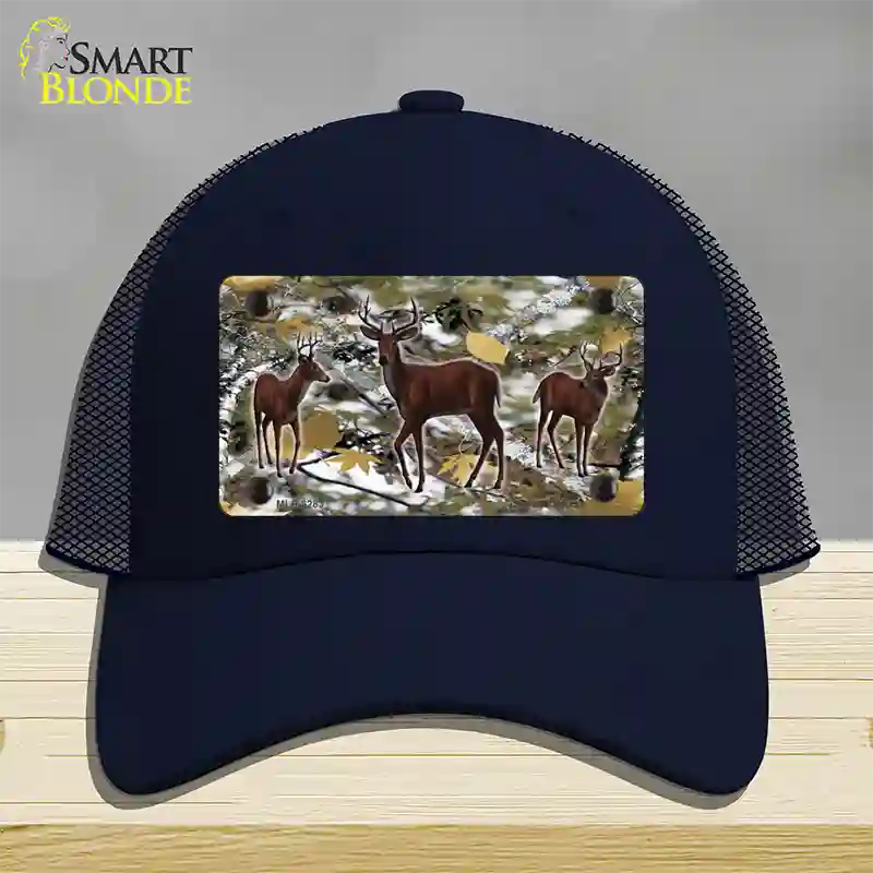 Deer On Camo Novelty License Plate Hat Mesh / Navy