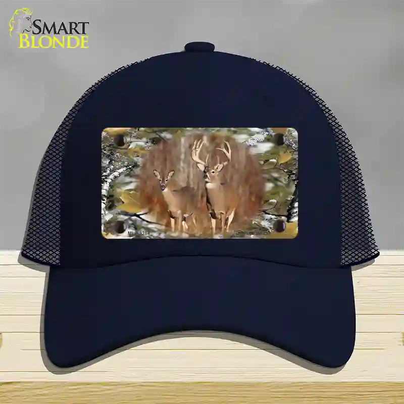 Two Deer On Camo Novelty License Plate Hat Mesh / Navy