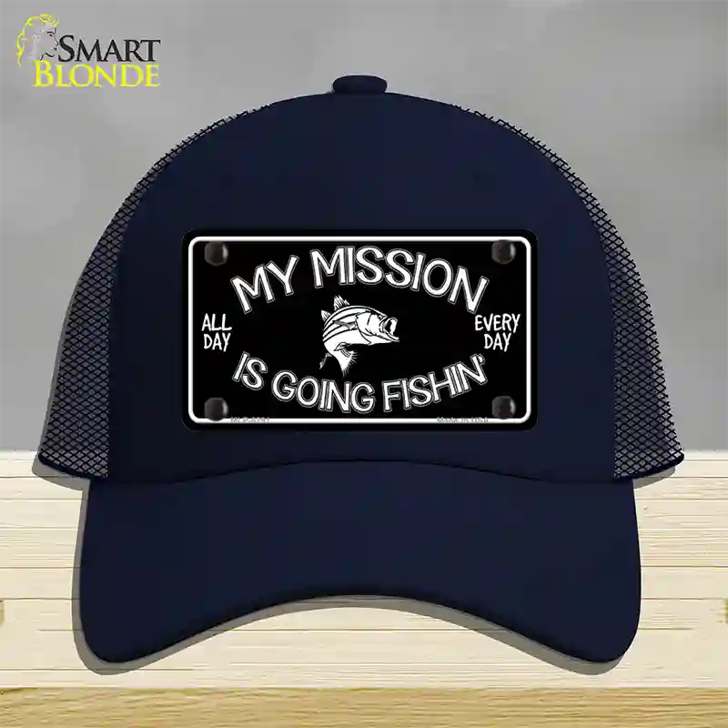 My Mission Is Fishin Novelty License Plate Hat Mesh / Navy