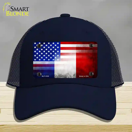 United States France Flag Fade Novelty License Plate Hat Mesh / Navy