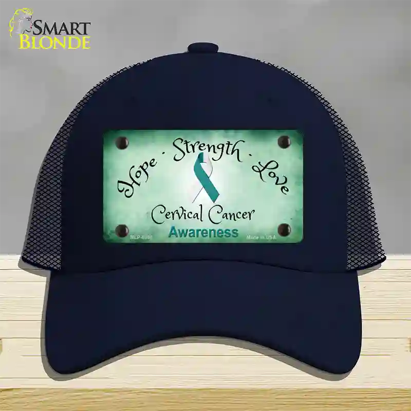 Cervical Cancer Ribbon Novelty License Plate Hat Mesh / Navy