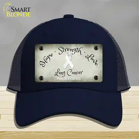 Lung Cancer Ribbon Novelty License Plate Hat Mesh / Navy