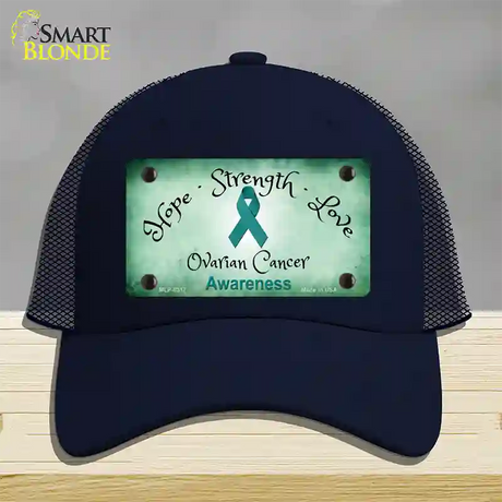 Ovarian Cancer Ribbon Novelty License Plate Hat Mesh / Navy