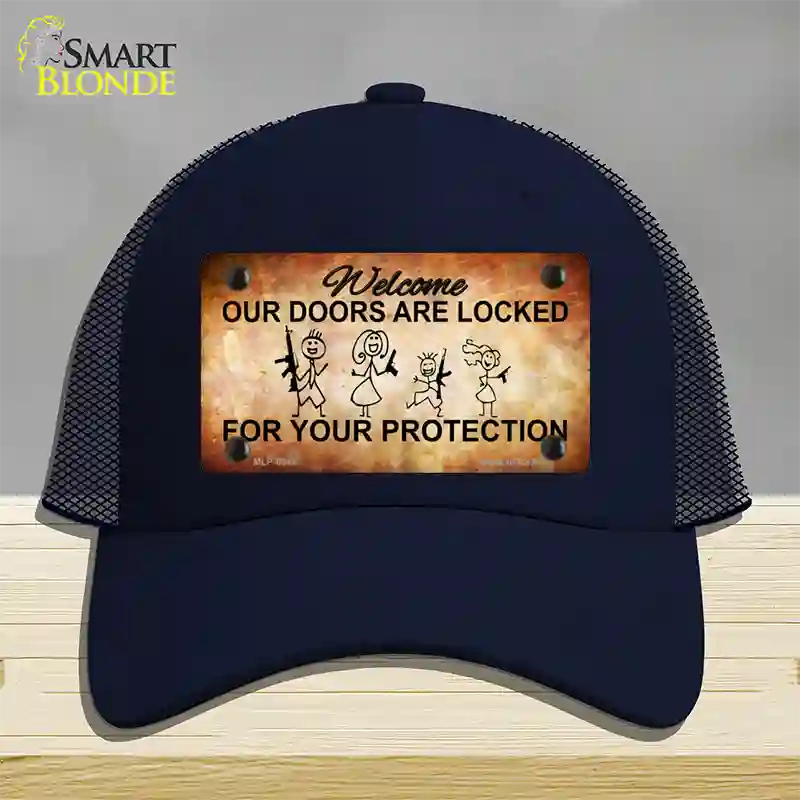 Doors Locked Your Protection Novelty License Plate Hat Mesh / Navy