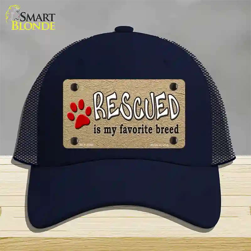 Rescued Is My Favorite Novelty License Plate Hat Mesh / Navy