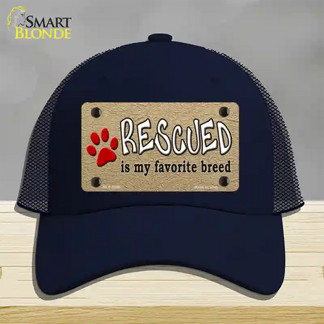 Rescued Is My Favorite Novelty License Plate Hat Mesh / Navy