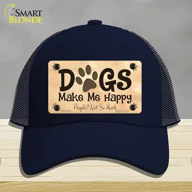 Dogs Make Me Happy Novelty License Plate Hat Mesh / Navy