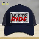 Live To Ride Shiny Novelty License Plate Hat Mesh / Navy