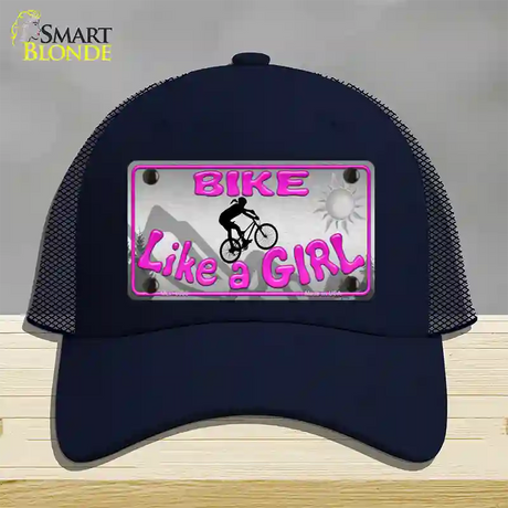 Bike Like A Girl Novelty License Plate Hat Mesh / Navy