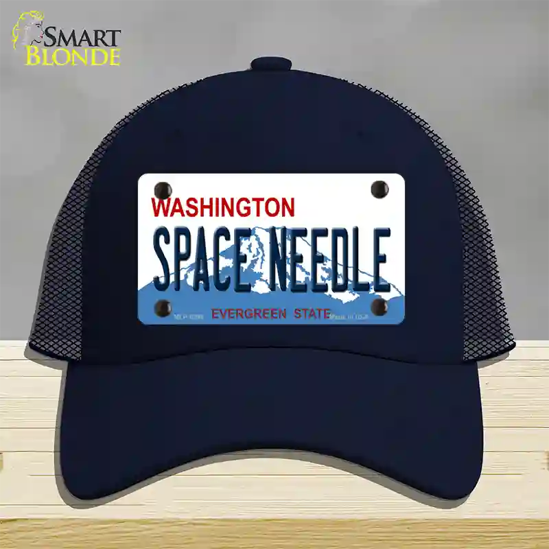 Space Needle Washington Novelty License Plate Hat Mesh / Navy