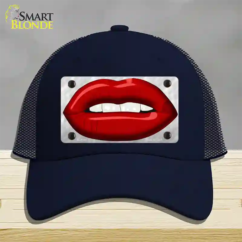 Red Lips Novelty License Plate Hat Mesh / Navy