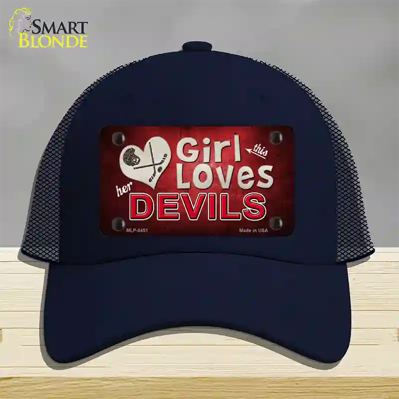 This Girl Loves Her Devils Novelty License Plate Hat Mesh / Navy