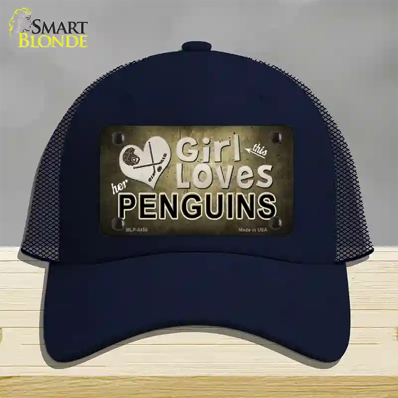 This Girl Loves Her Penguins Novelty License Plate Hat Mesh / Navy