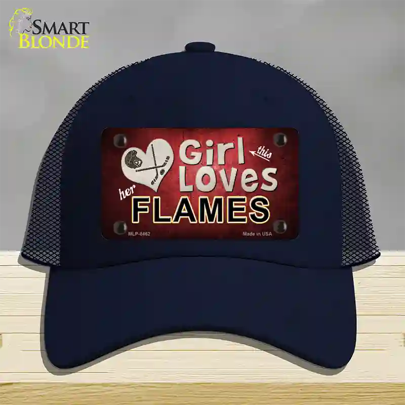 This Girl Loves Her Flames Novelty License Plate Hat Mesh / Navy