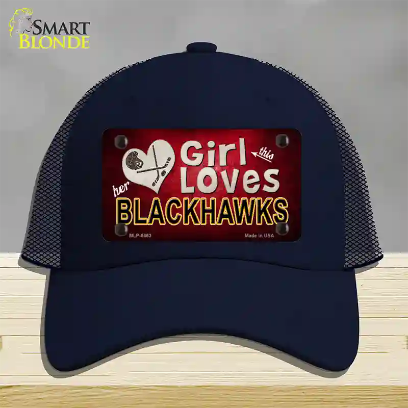 This Girl Loves Her Blackhawks Novelty License Plate Hat Mesh / Navy