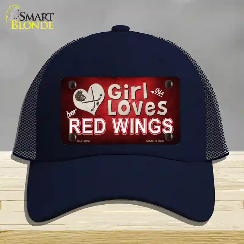 This Girl Loves Her Red Wings Novelty License Plate Hat Mesh / Navy