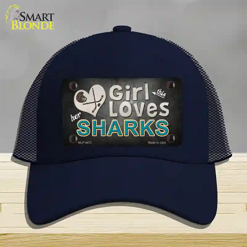 This Girl Loves Her Sharks Novelty License Plate Hat Mesh / Navy