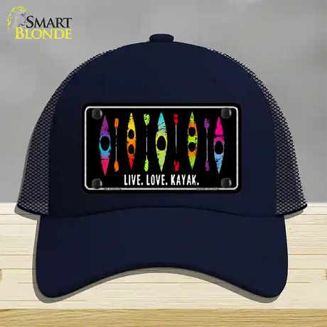 Live Love Kayak Novelty License Plate Hat Mesh / Navy