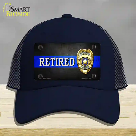 Retired Police Thin Blue Line Novelty License Plate Hat Mesh / Navy