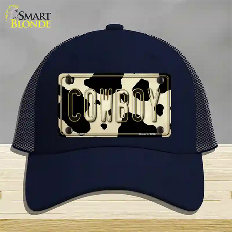 Cowboy Cow Novelty License Plate Hat Mesh / Navy