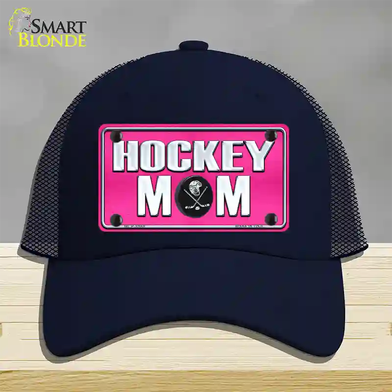 Hockey Mom Novelty License Plate Hat Mesh / Navy