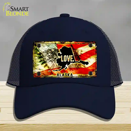 Alaska Love Novelty License Plate Hat Mesh / Navy