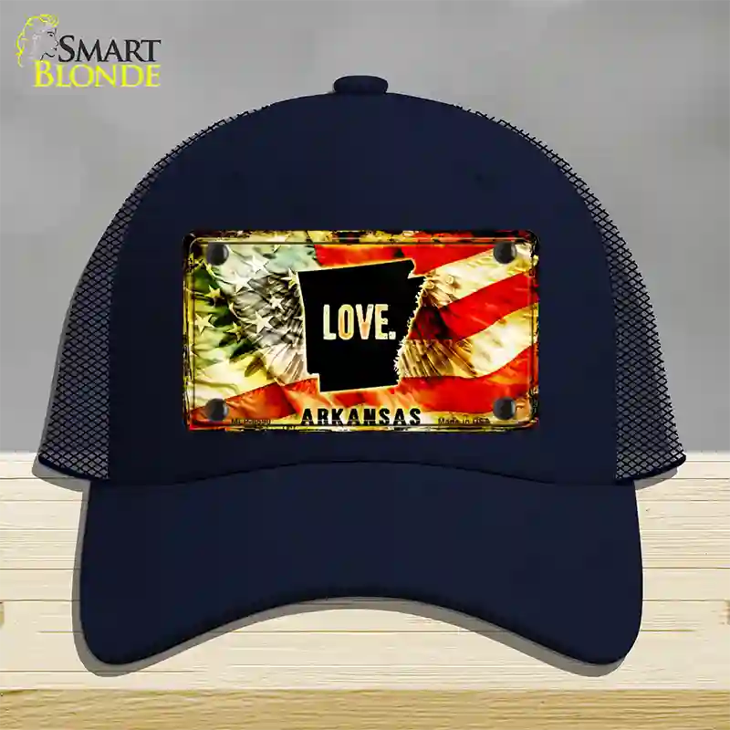 Arkansas Love Novelty License Plate Hat Mesh / Navy