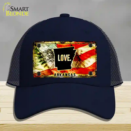 Arkansas Love Novelty License Plate Hat Mesh / Navy