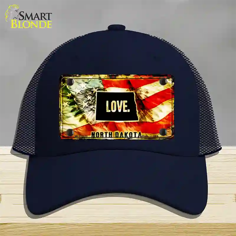 North Dakota Love Novelty License Plate Hat Mesh / Navy