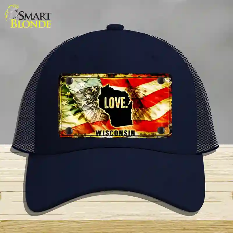 Wisconsin Love Novelty License Plate Hat Mesh / Navy