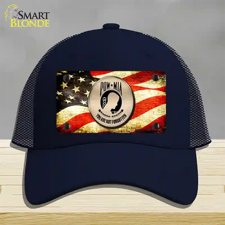 POW MIA With USA Flag Novelty License Plate Hat Mesh / Navy