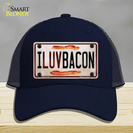 I Luv Bacon Novelty License Plate Hat Mesh / Navy