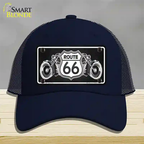 Route 66 With Bikes Novelty License Plate Hat Mesh / Navy