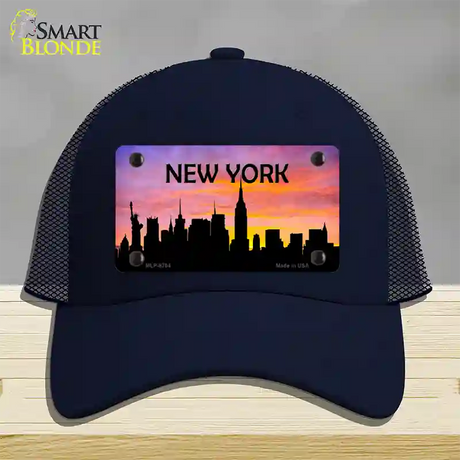 New York Silhouette Novelty License Plate Hat Mesh / Navy