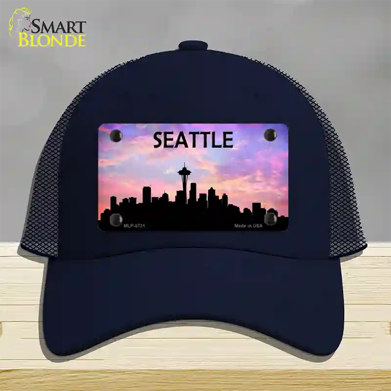 Seattle Silhouette Novelty License Plate Hat Mesh / Navy