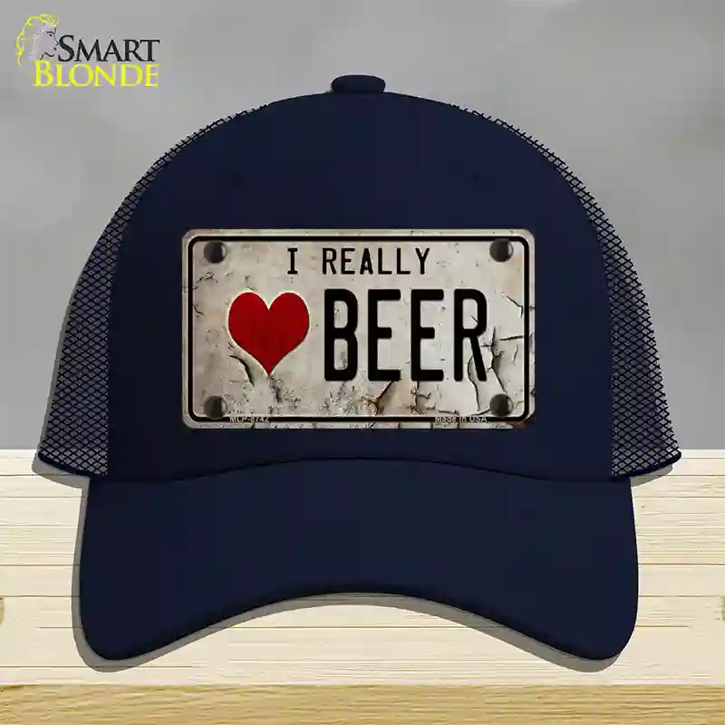 I Love Beer Novelty License Plate Hat Mesh / Navy