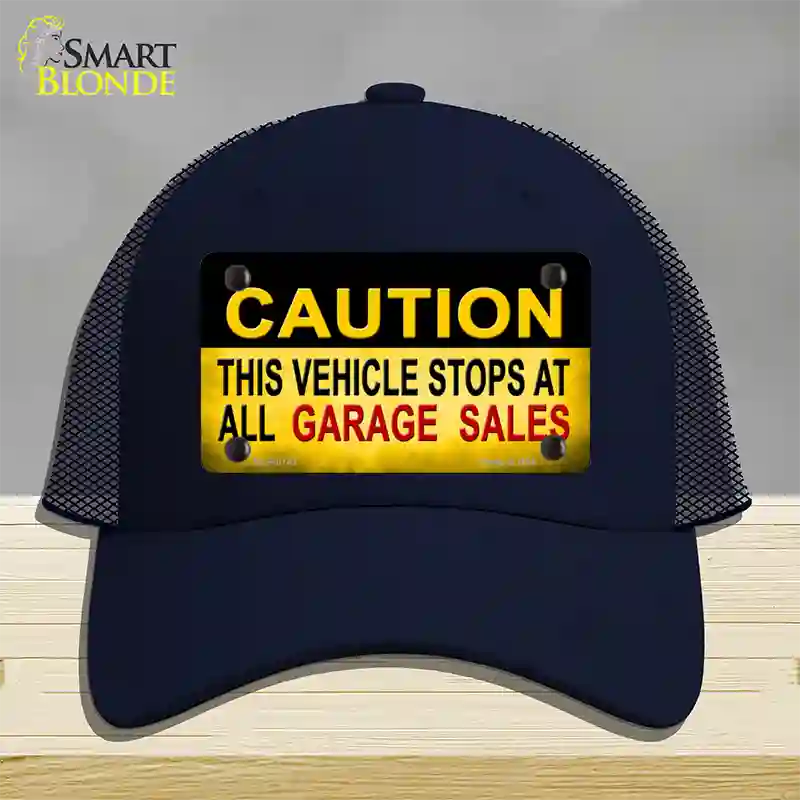 Caution Stops At Garage Sales Novelty License Plate Hat Mesh / Navy