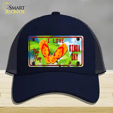 I Love Flip Flop Novelty License Plate Hat Mesh / Navy