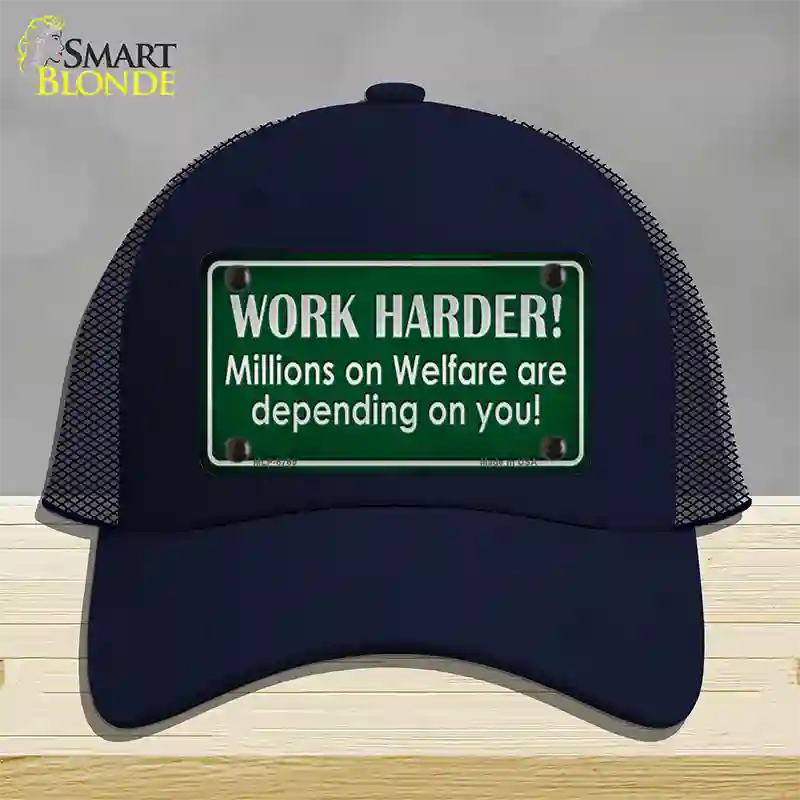 Work Harder Novelty License Plate Hat Mesh / Navy