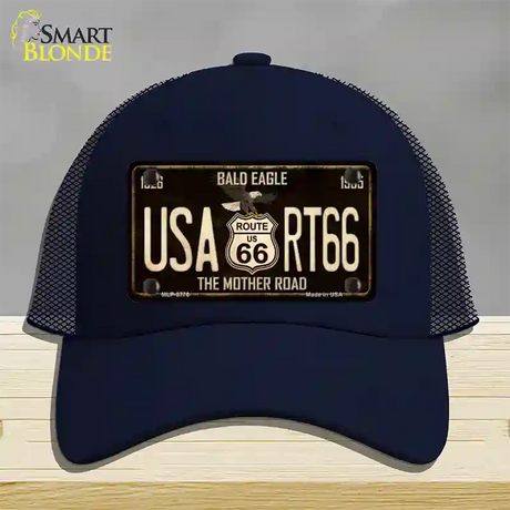 Bald Eagle Route 66 Novelty License Plate Hat Mesh / Navy