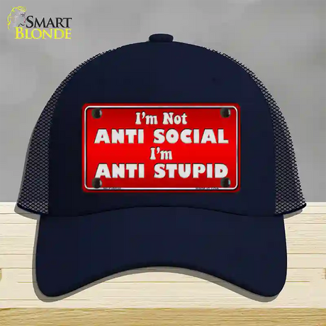 Anti Social Novelty License Plate Hat Mesh / Navy