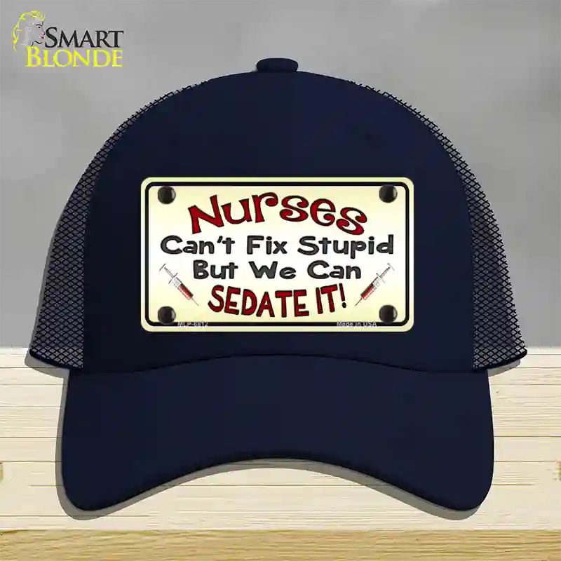 Nurses Sedate It Novelty License Plate Hat Mesh / Navy