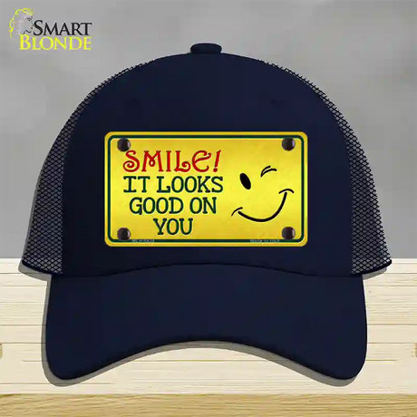 Smile Looks Good Novelty License Plate Hat Mesh / Navy