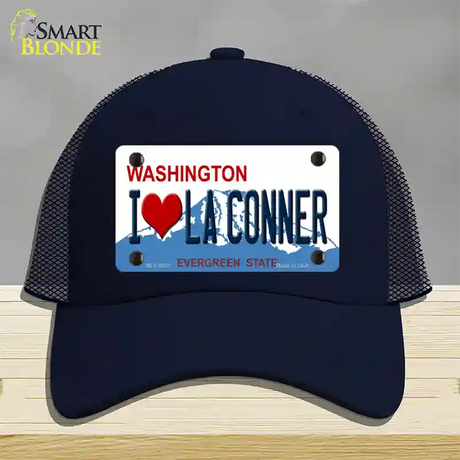 I Love La Conner Washington Novelty License Plate Hat Mesh / Navy