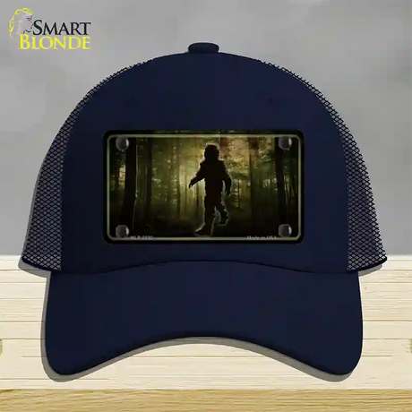 Bigfoot In The Woods Novelty License Plate Hat Mesh / Navy