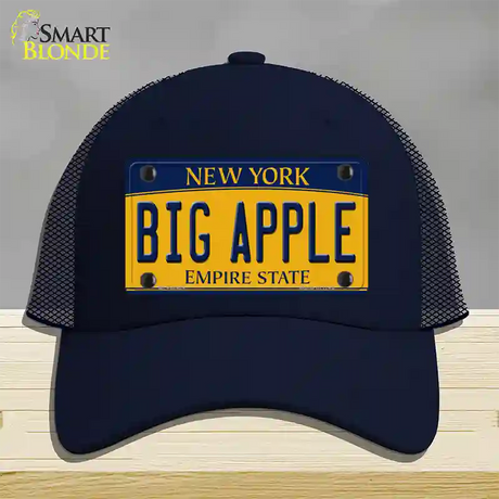 Big Apple Yellow New York Novelty License Plate Hat Mesh / Navy