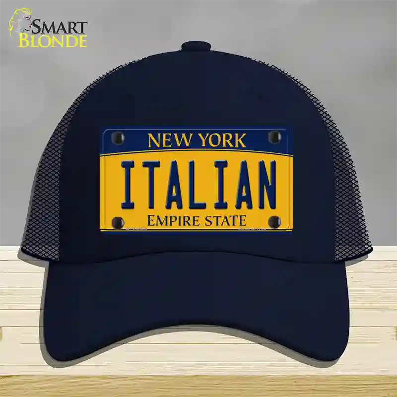 Italian Yellow New York Novelty License Plate Hat Mesh / Navy