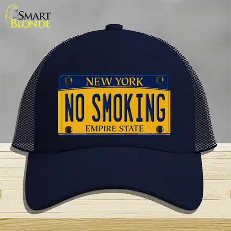 No Smoking New York Novelty License Plate Hat Mesh / Navy