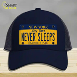 Never Sleeps New York Novelty License Plate Hat Mesh / Navy